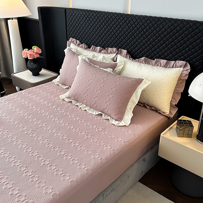 91家纺网 家纺一手货源 找家纺 紫碧螺家纺 2025新款全棉高精水洗棉床盖床笠系列 雅典灰