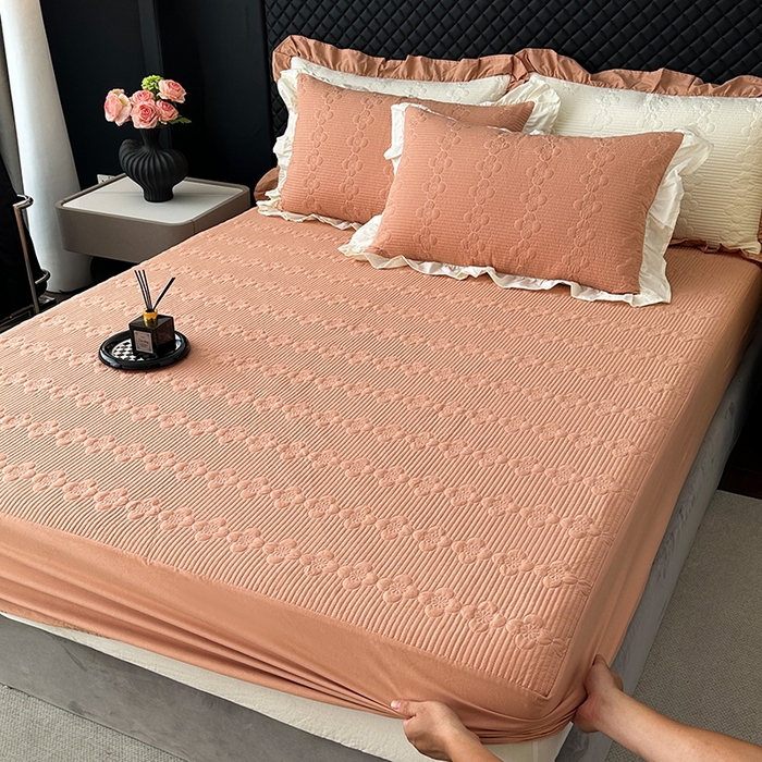 91家纺网 家纺一手货源 找家纺 紫碧螺家纺 2025新款全棉高精水洗棉床盖床笠系列 梵高橙