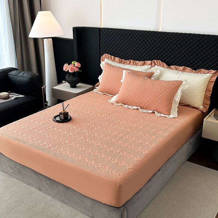 91家纺网 家纺一手货源 找家纺 紫碧螺家纺 2025新款全棉高精水洗棉床盖床笠系列 梵高橙