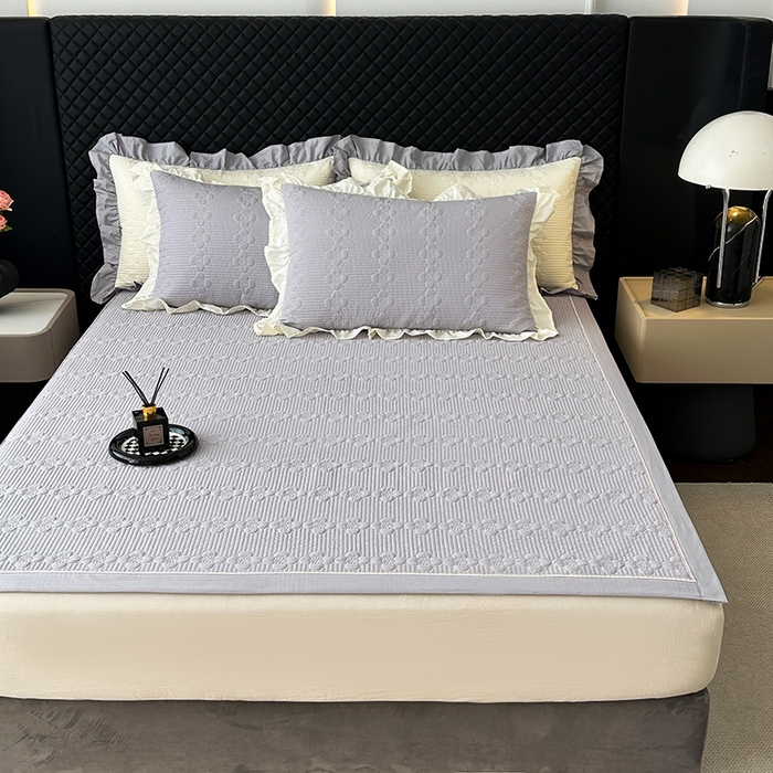 91家纺网 家纺一手货源 找家纺 紫碧螺家纺 2025新款全棉高精水洗棉床盖床笠系列 蔚蓝