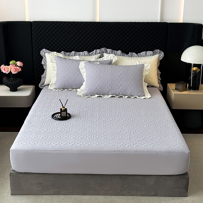 91家纺网 家纺一手货源 找家纺 紫碧螺家纺 2025新款全棉高精水洗棉床盖床笠系列 蔚蓝