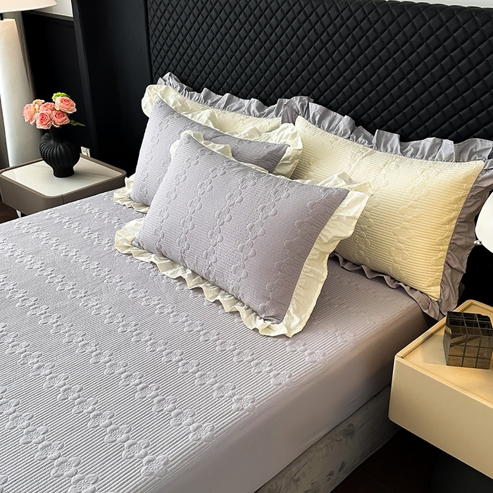 91家纺网 家纺一手货源 找家纺 紫碧螺家纺 2025新款全棉高精水洗棉床盖床笠系列 蔚蓝