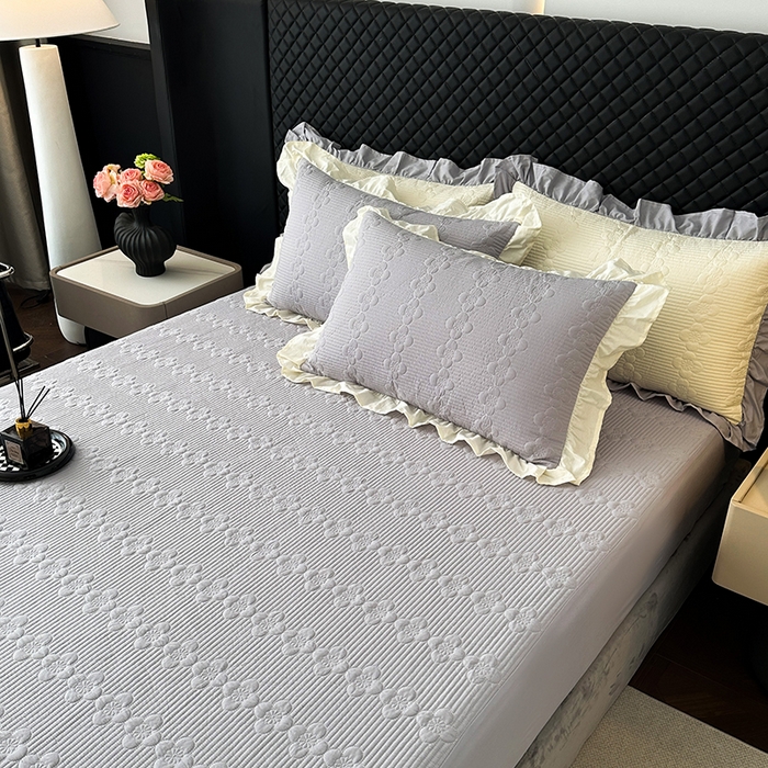 91家纺网 家纺一手货源 找家纺 紫碧螺家纺 2025新款全棉高精水洗棉床盖床笠系列 蔚蓝