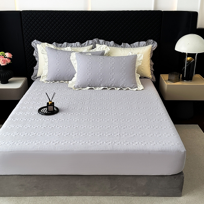 91家纺网 家纺一手货源 找家纺 紫碧螺家纺 2025新款全棉高精水洗棉床盖床笠系列 蔚蓝