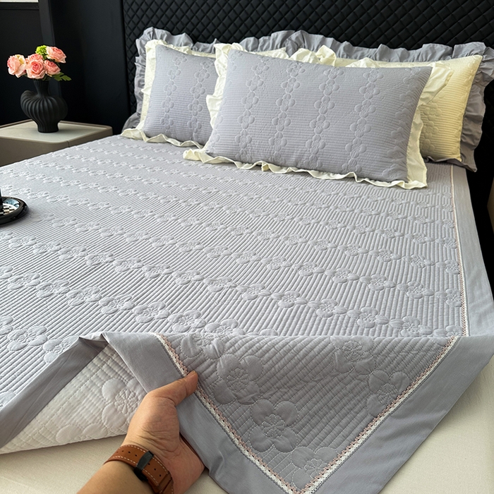 91家纺网 家纺一手货源 找家纺 紫碧螺家纺 2025新款全棉高精水洗棉床盖床笠系列 蔚蓝