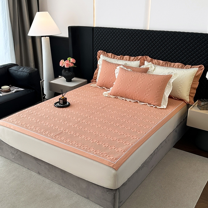 91家纺网 家纺一手货源 找家纺 紫碧螺家纺 2025新款全棉高精水洗棉床盖床笠系列 梵高橙