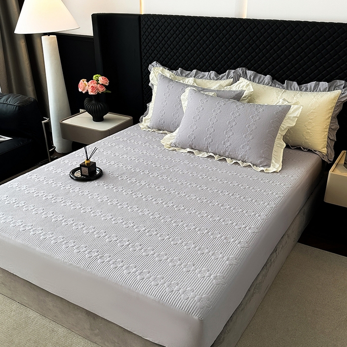 91家纺网 家纺一手货源 找家纺 紫碧螺家纺 2025新款全棉高精水洗棉床盖床笠系列 蔚蓝