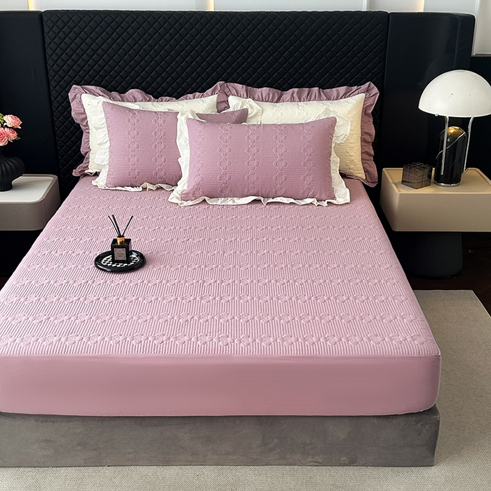 91家纺网 家纺一手货源 找家纺 紫碧螺家纺 2025新款全棉高精水洗棉床盖床笠系列 千黛紫