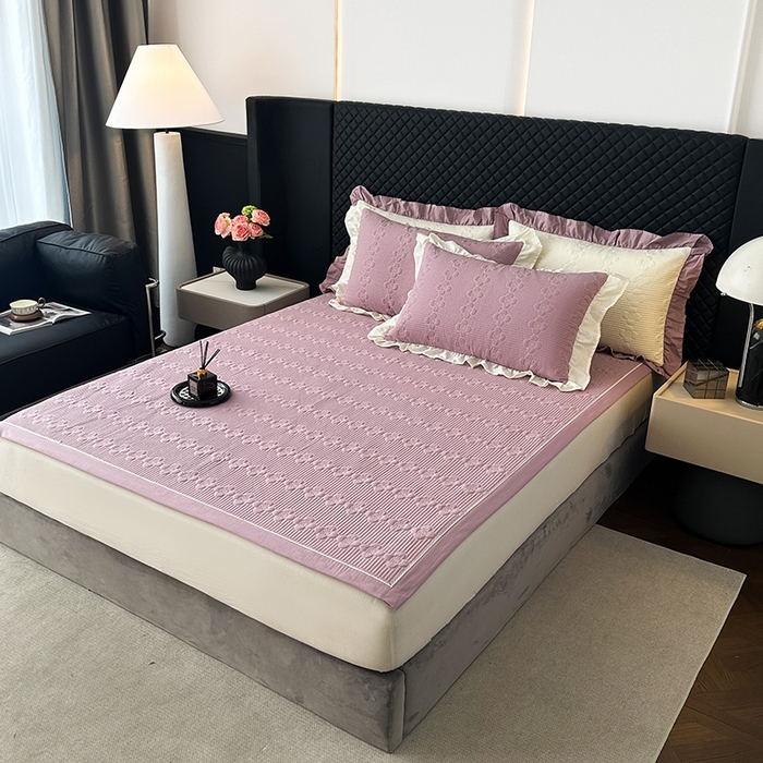 91家纺网 家纺一手货源 找家纺 紫碧螺家纺 2025新款全棉高精水洗棉床盖床笠系列 千黛紫