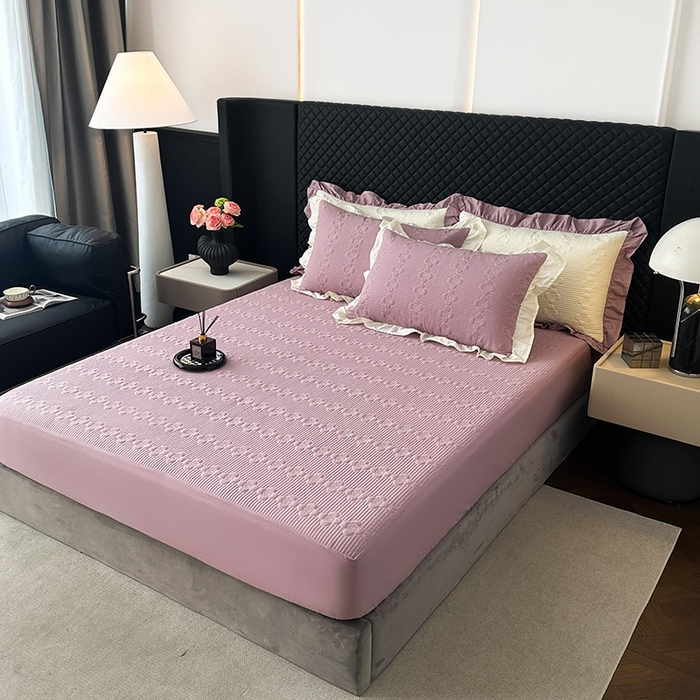 91家纺网 家纺一手货源 找家纺 紫碧螺家纺 2025新款全棉高精水洗棉床盖床笠系列 千黛紫