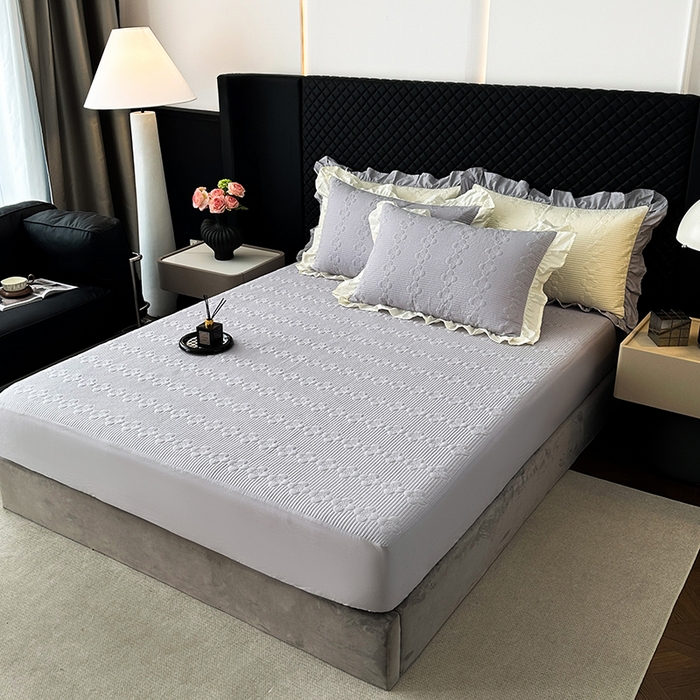 91家纺网 家纺一手货源 找家纺 紫碧螺家纺 2025新款全棉高精水洗棉床盖床笠系列 蔚蓝