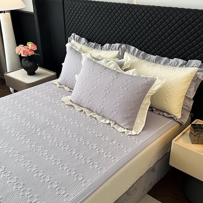 91家纺网 家纺一手货源 找家纺 紫碧螺家纺 2025新款全棉高精水洗棉床盖床笠系列 蔚蓝