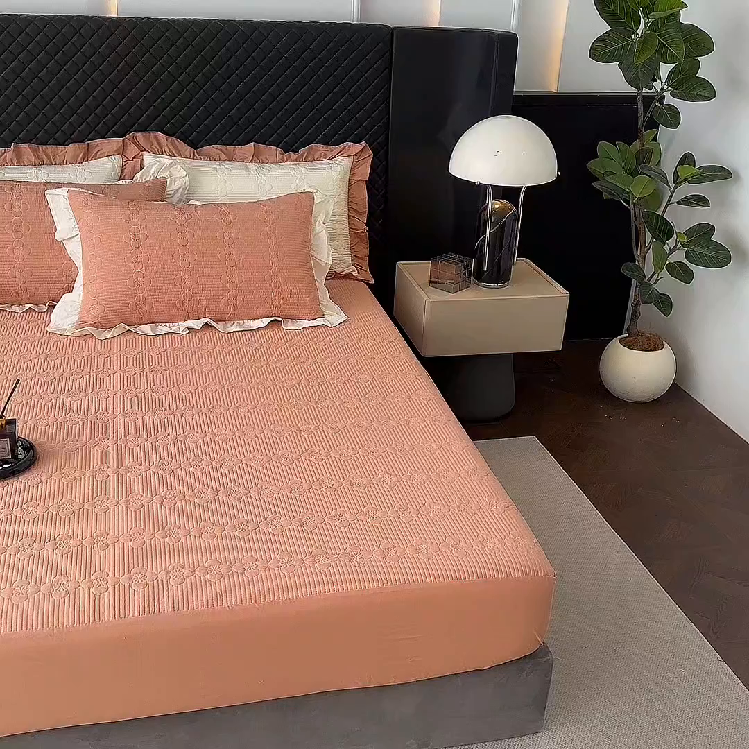 91家纺网 家纺一手货源 找家纺 紫碧螺家纺 2025新款全棉高精水洗棉床盖床笠系列 梵高橙