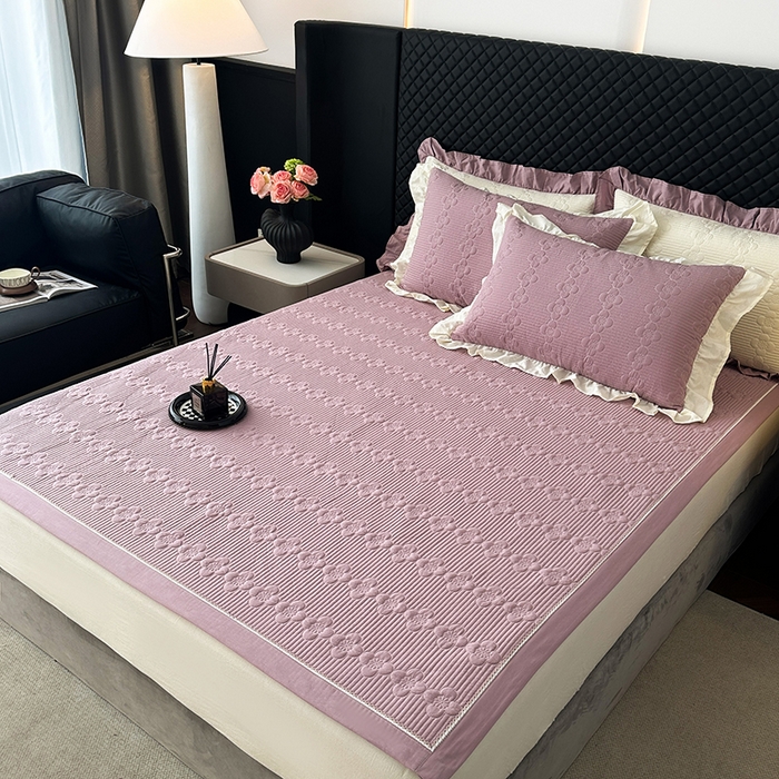 91家纺网 家纺一手货源 找家纺 紫碧螺家纺 2025新款全棉高精水洗棉床盖床笠系列 千黛紫