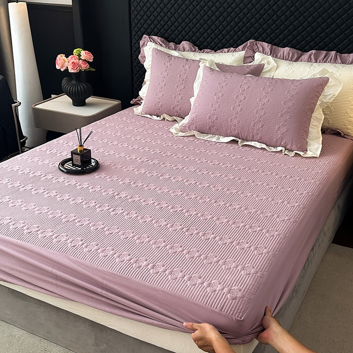 91家纺网 家纺一手货源 找家纺 紫碧螺家纺 2025新款全棉高精水洗棉床盖床笠系列 千黛紫