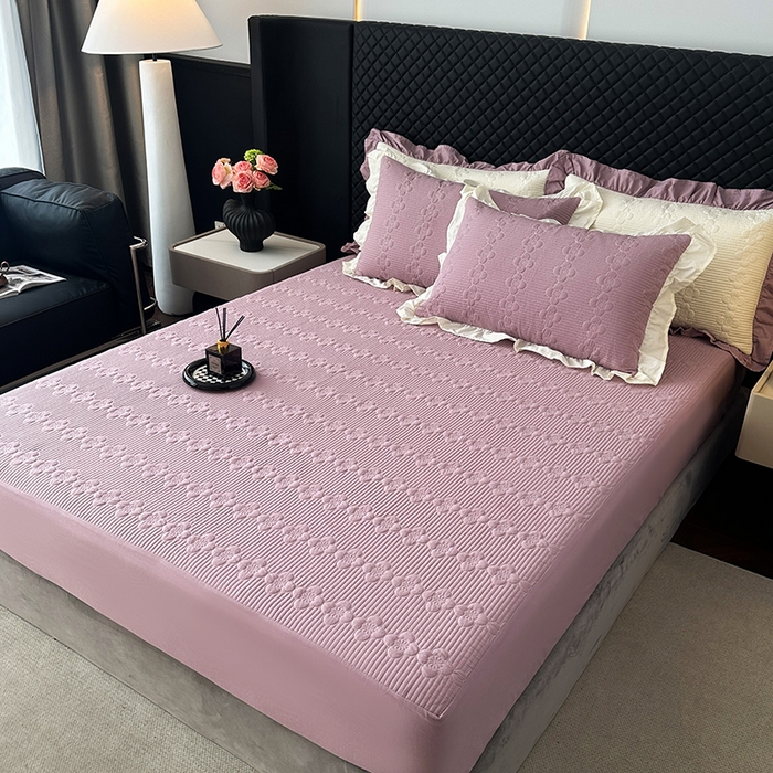 91家纺网 家纺一手货源 找家纺 紫碧螺家纺 2025新款全棉高精水洗棉床盖床笠系列 千黛紫