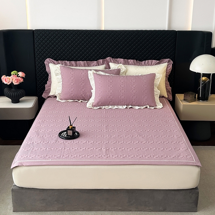 91家纺网 家纺一手货源 找家纺 紫碧螺家纺 2025新款全棉高精水洗棉床盖床笠系列 千黛紫