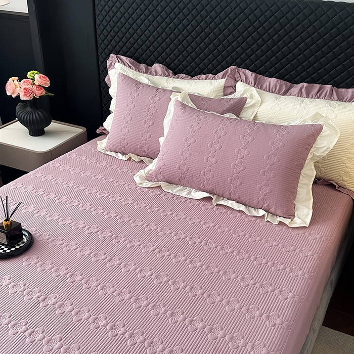 91家纺网 家纺一手货源 找家纺 紫碧螺家纺 2025新款全棉高精水洗棉床盖床笠系列 千黛紫