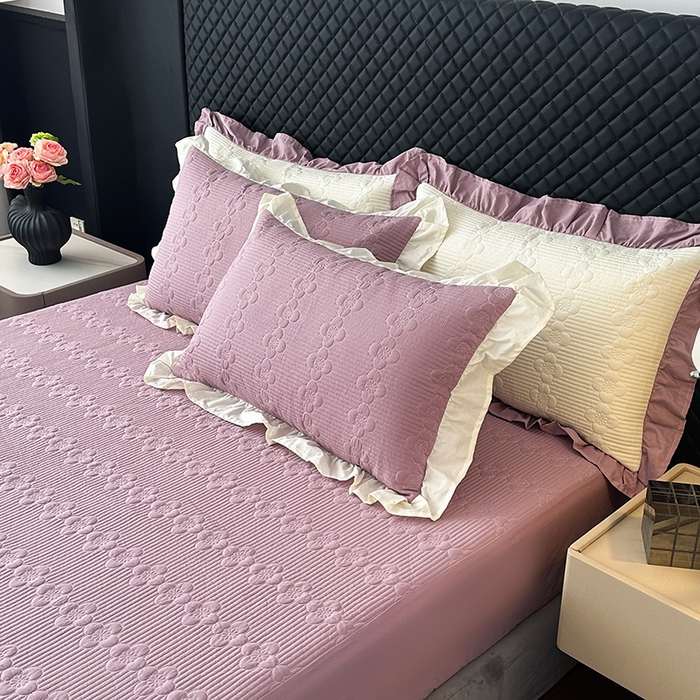 91家纺网 家纺一手货源 找家纺 紫碧螺家纺 2025新款全棉高精水洗棉床盖床笠系列 千黛紫