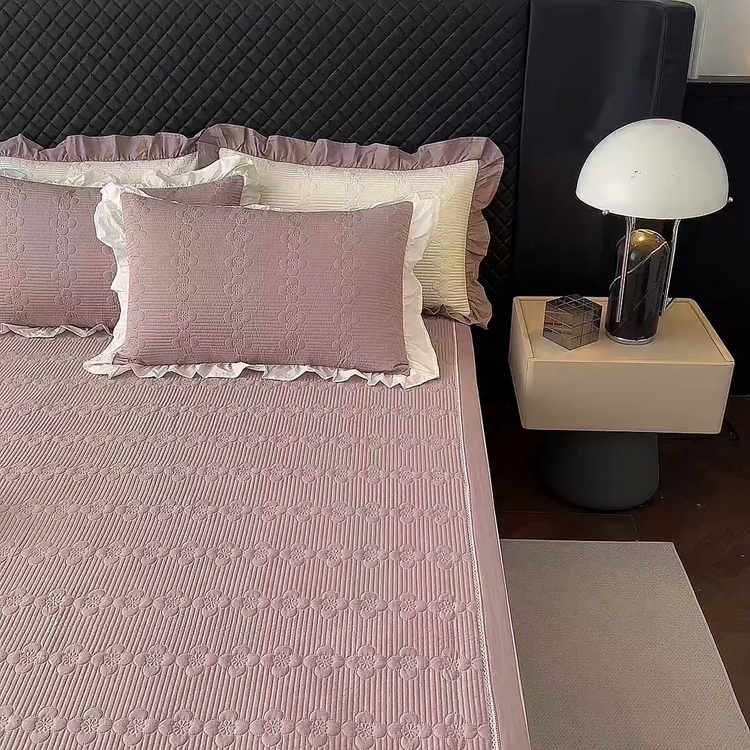 91家纺网 家纺一手货源 找家纺 紫碧螺家纺 2025新款全棉高精水洗棉床盖床笠系列 雅典灰