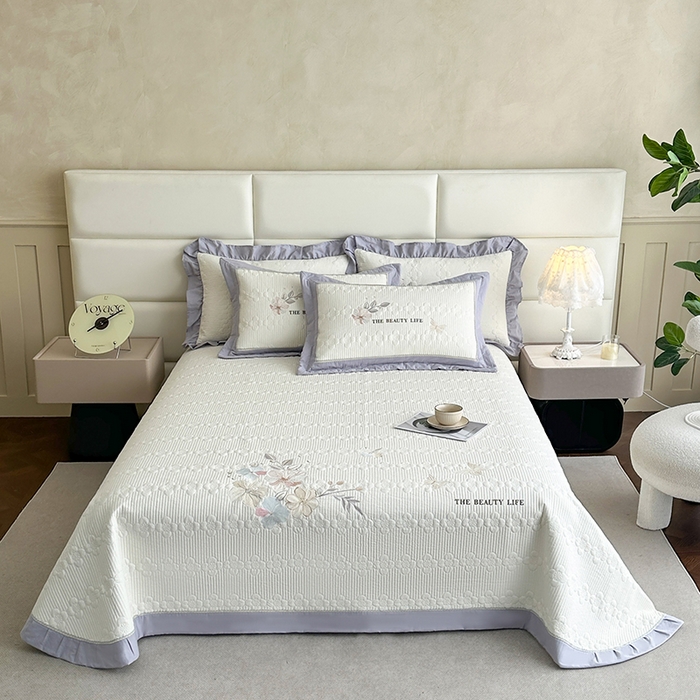 91家纺网 家纺一手货源 找家纺 （总）紫碧螺家纺 2024新款暗提花水洗棉麻绗绣款双面多用欧式床盖