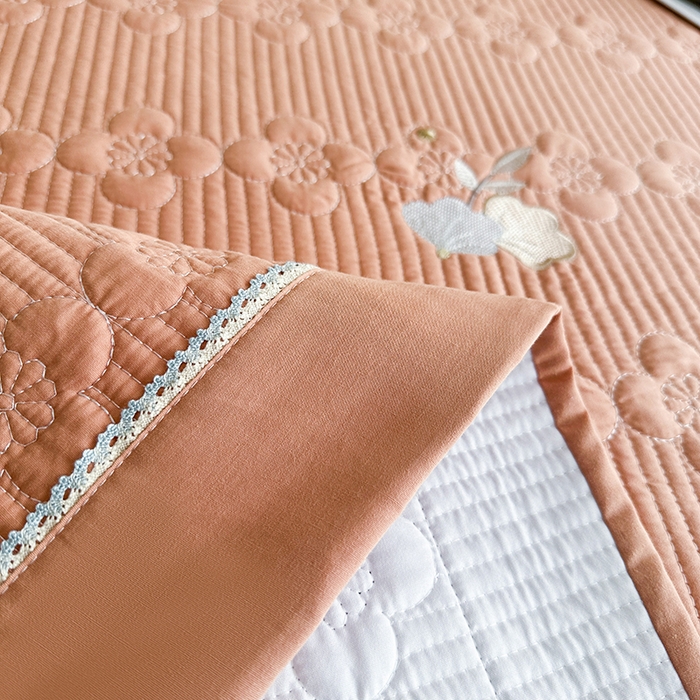 91家纺网 家纺一手货源 找家纺 紫碧螺家纺 2025新款全棉水洗绣花欧式床盖 梵高橙