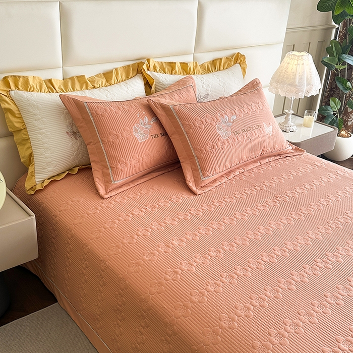 91家纺网 家纺一手货源 找家纺 紫碧螺家纺 2025新款全棉水洗绣花欧式床盖 梵高橙