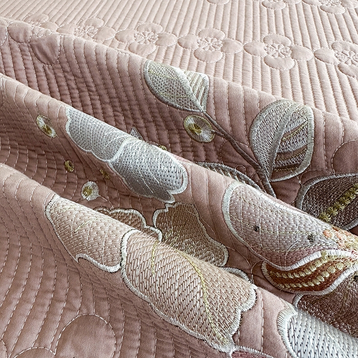 91家纺网 家纺一手货源 找家纺 紫碧螺家纺 2025新款全棉水洗绣花欧式床盖 雅典灰