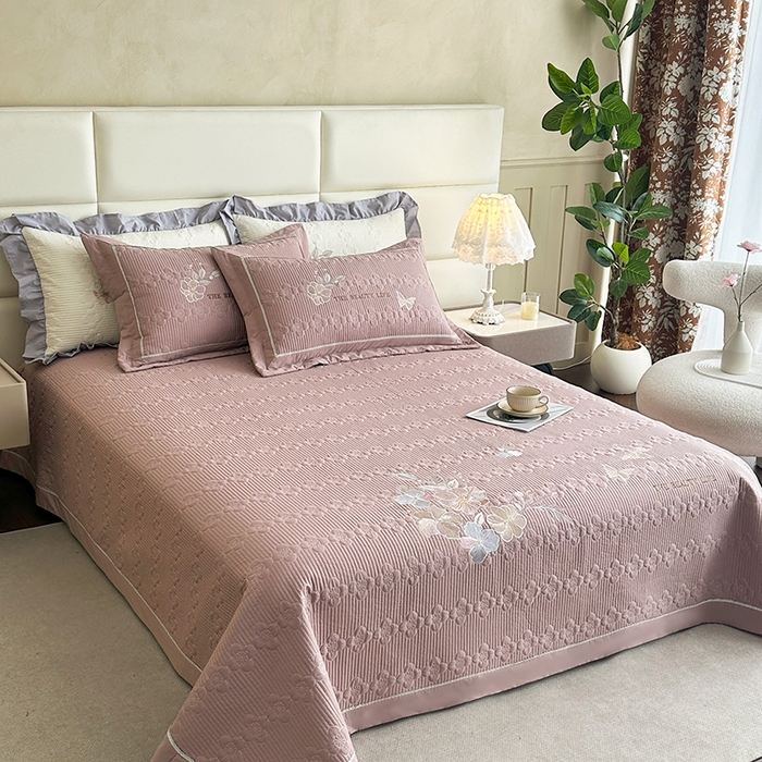 91家纺网 家纺一手货源 找家纺 紫碧螺家纺 2025新款全棉水洗绣花欧式床盖 雅典灰