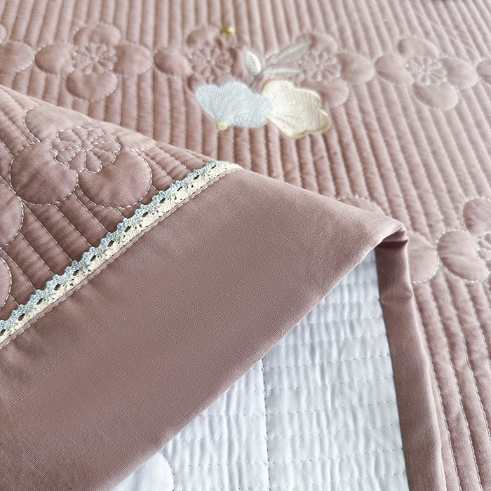 91家纺网 家纺一手货源 找家纺 紫碧螺家纺 2025新款全棉水洗绣花欧式床盖 雅典灰