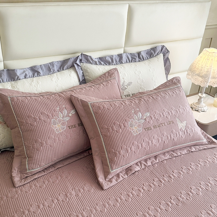 91家纺网 家纺一手货源 找家纺 紫碧螺家纺 2025新款全棉水洗绣花欧式床盖 雅典灰