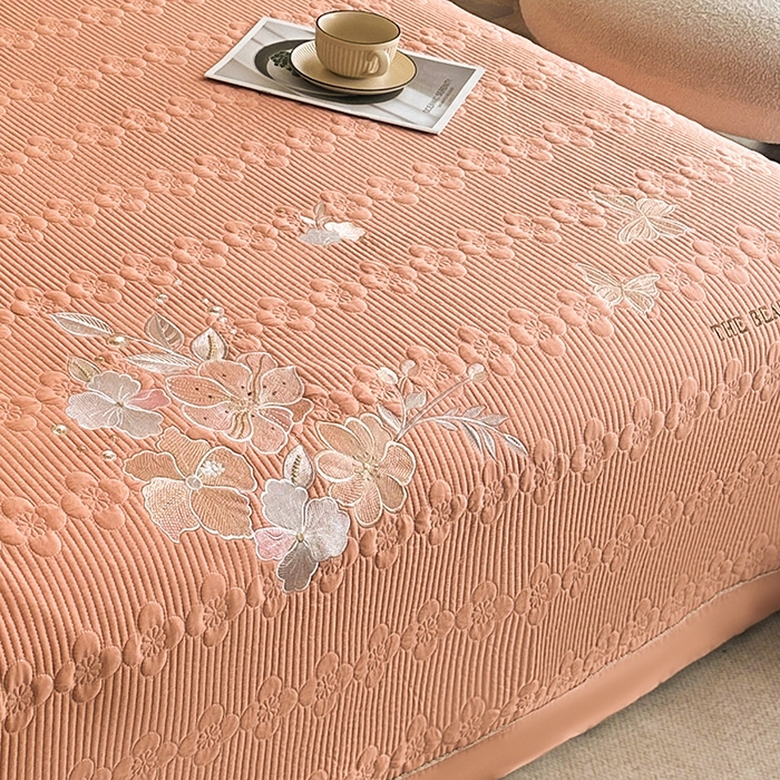 91家纺网 家纺一手货源 找家纺 紫碧螺家纺 2025新款全棉水洗绣花欧式床盖 梵高橙