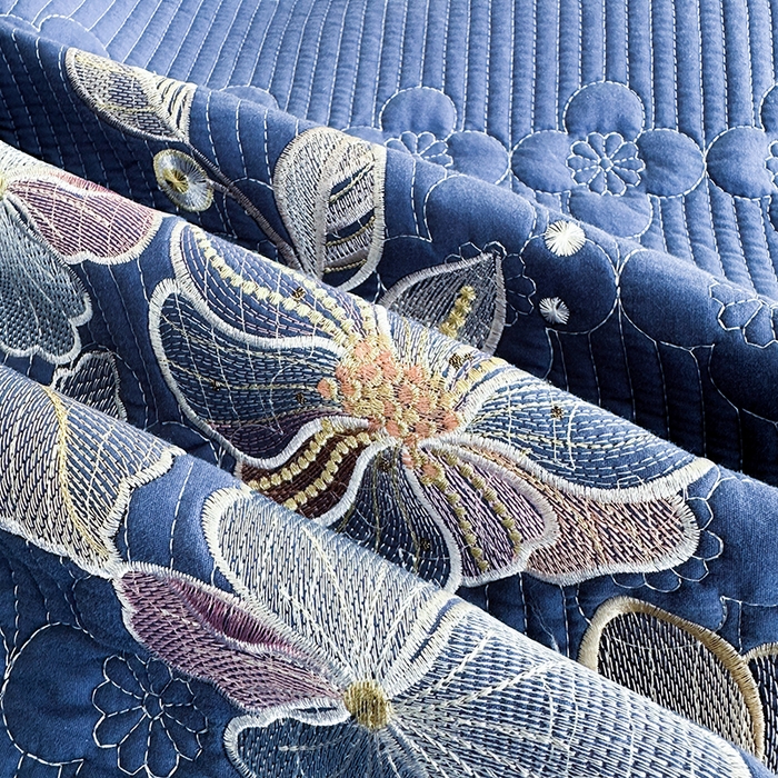 91家纺网 家纺一手货源 找家纺 紫碧螺家纺 2025新款全棉水洗绣花欧式床盖 冰月兰