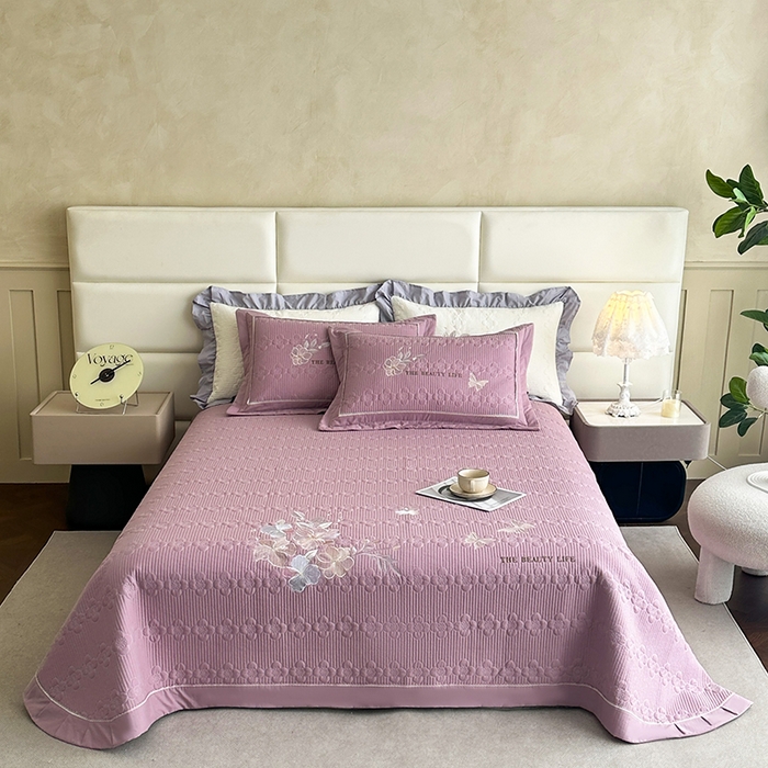 91家纺网 家纺一手货源 找家纺 （总）紫碧螺家纺 2025新款全棉水洗绣花欧式床盖