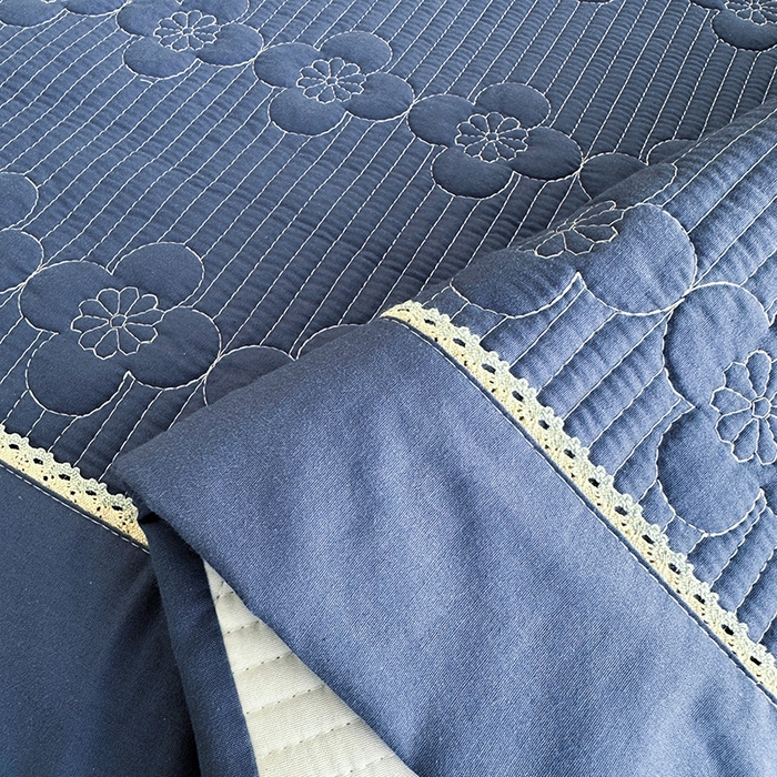 91家纺网 家纺一手货源 找家纺 紫碧螺家纺 2025新款全棉水洗绣花欧式床盖 冰月兰