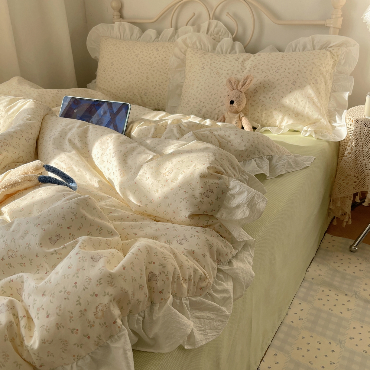 六巷胡同 2026春夏新款INS博主风韩系小碎花全棉花边款四件套 予椿