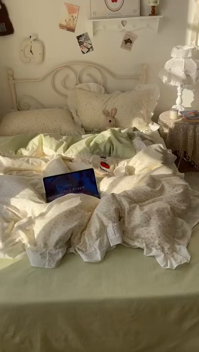 91家纺网 家纺一手货源 找家纺 六巷胡同 2026春夏新款INS博主风韩系小碎花全棉花边款四件套 予椿