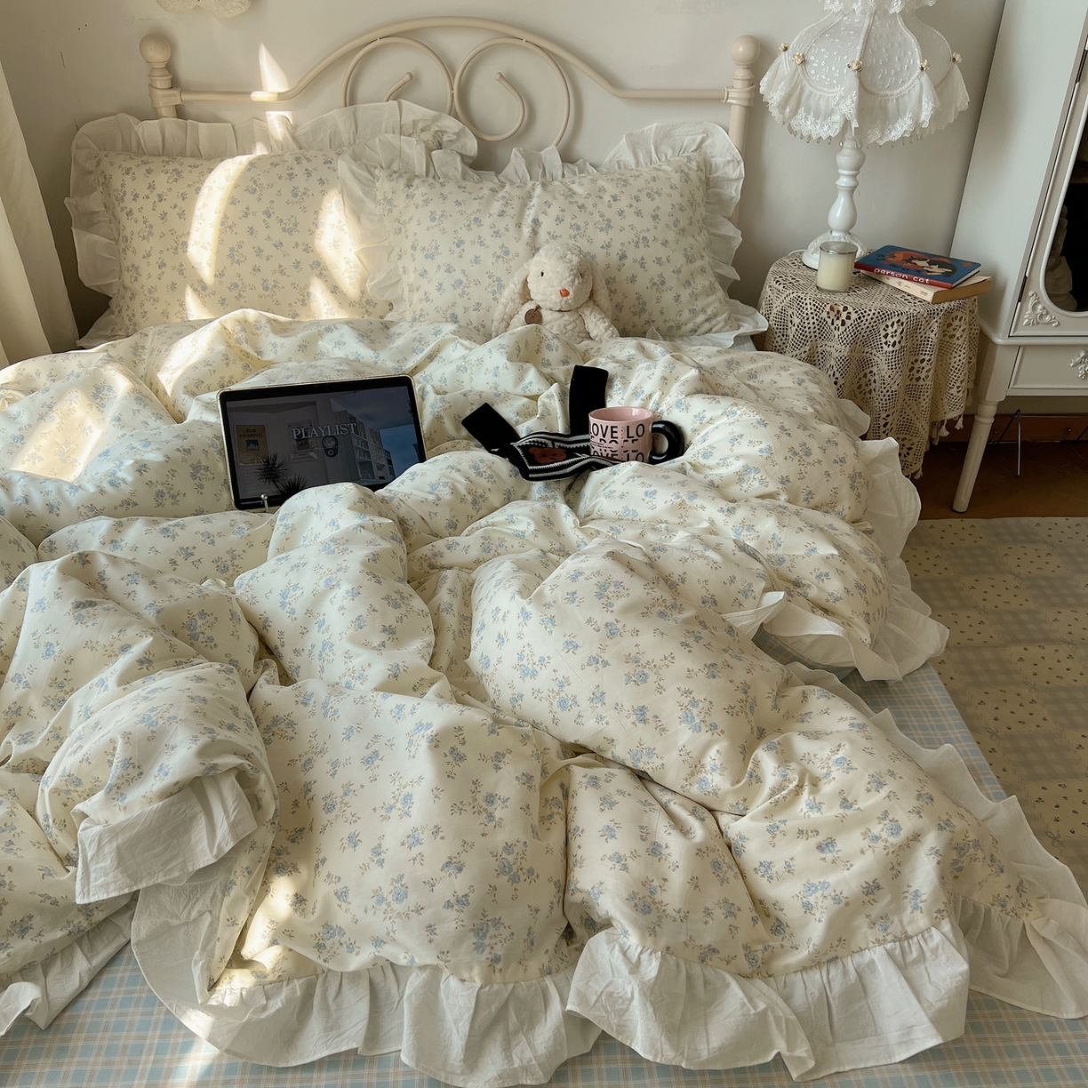 91家纺网 家纺一手货源 找家纺 （总）六巷胡同 2026春夏新款INS博主风韩系小碎花全棉花边款四件套