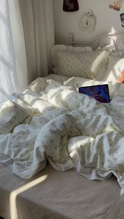 91家纺网 家纺一手货源 找家纺 六巷胡同 2026春夏新款INS博主风韩系小碎花全棉花边款四件套 知棠