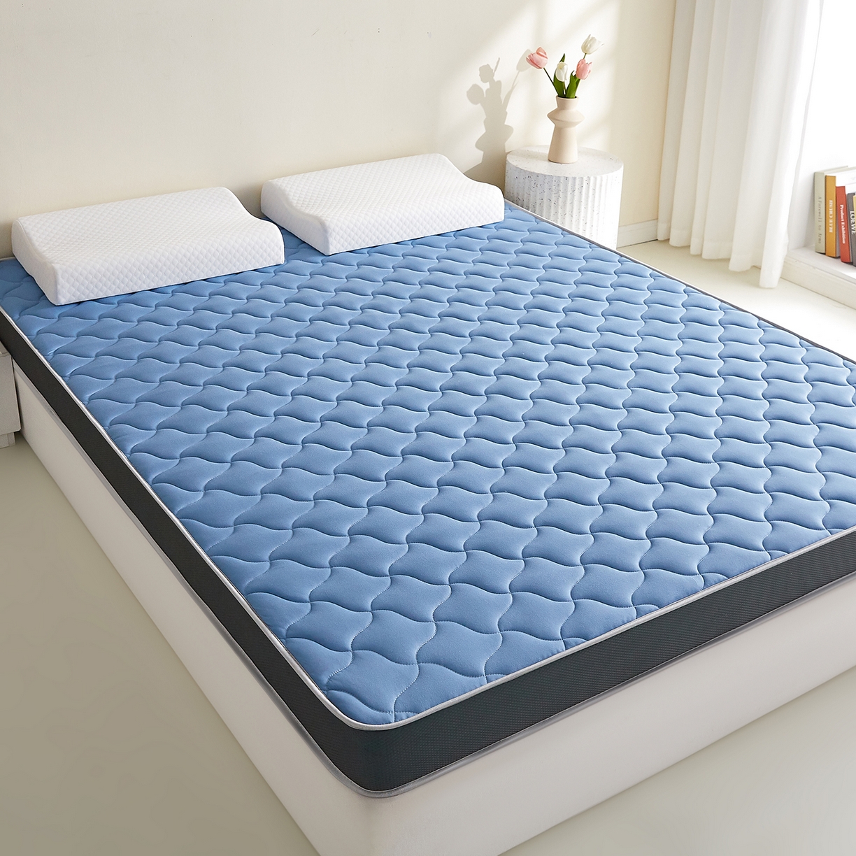 91家纺网 家纺一手货源 找家纺 芊梵床垫 2026新款乳胶记忆海绵床垫 蓝色-灰边