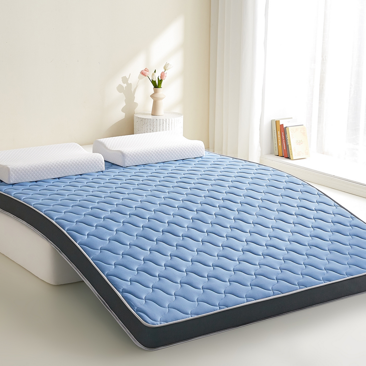 91家纺网 家纺一手货源 找家纺 芊梵床垫 2026新款乳胶记忆海绵床垫 蓝色-灰边