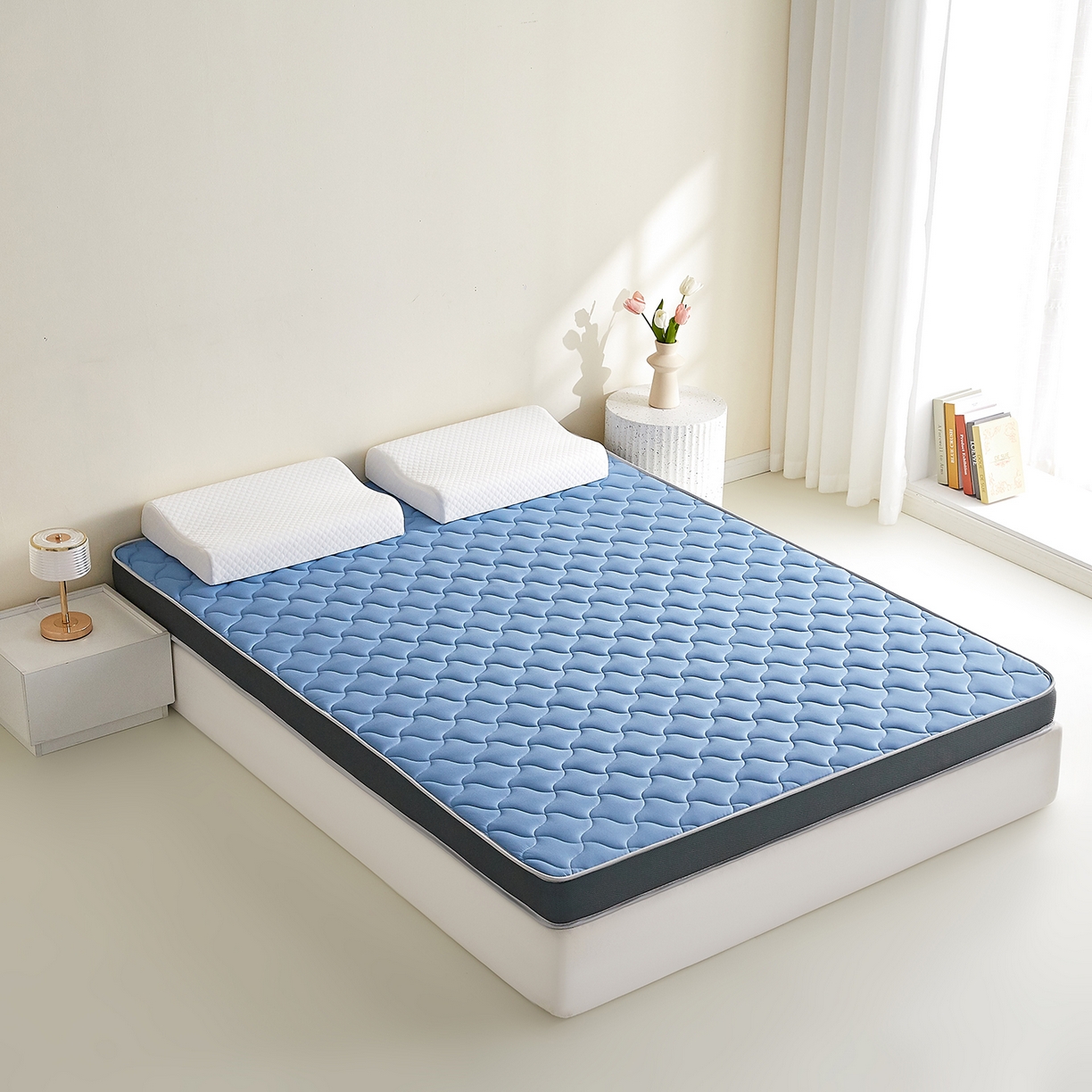 91家纺网 家纺一手货源 找家纺 芊梵床垫 2026新款乳胶记忆海绵床垫 蓝色-灰边