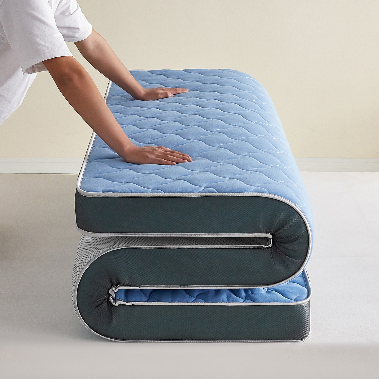 91家纺网 家纺一手货源 找家纺 芊梵床垫 2026新款乳胶记忆海绵床垫 蓝色-灰边