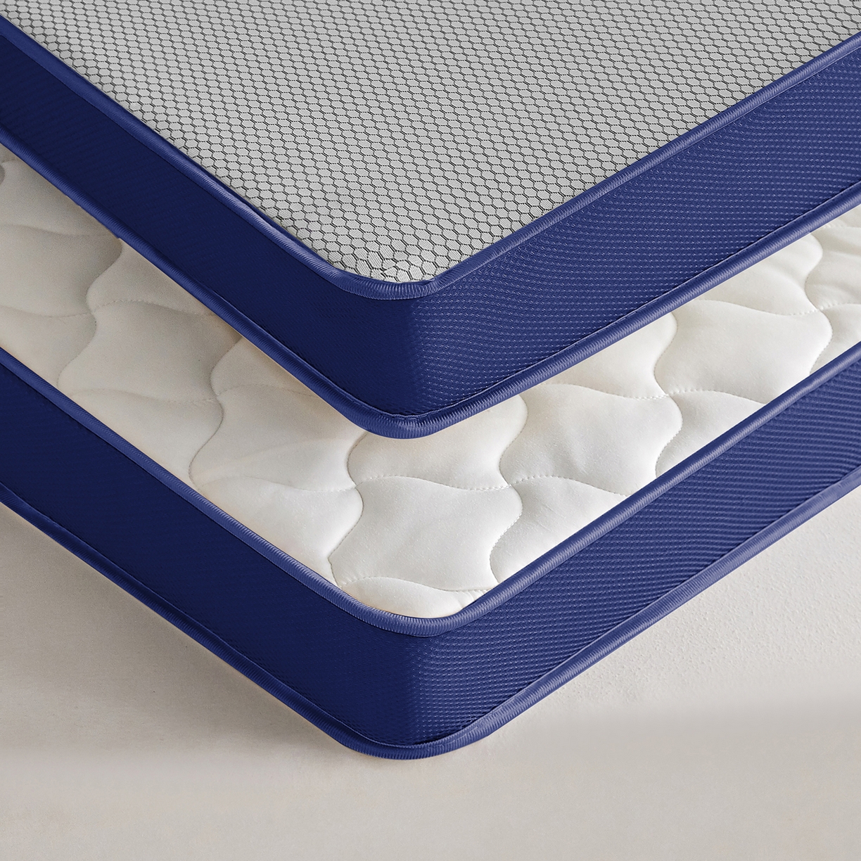 91家纺网 家纺一手货源 找家纺 芊梵床垫 2026新款乳胶记忆海绵床垫 白色-蓝边