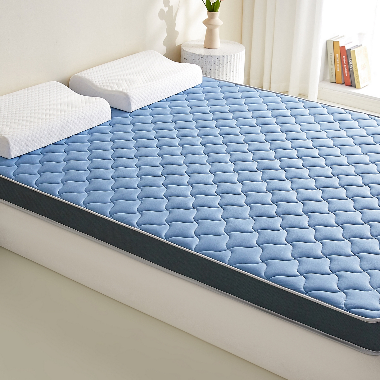 91家纺网 家纺一手货源 找家纺 芊梵床垫 2026新款乳胶记忆海绵床垫 蓝色-灰边
