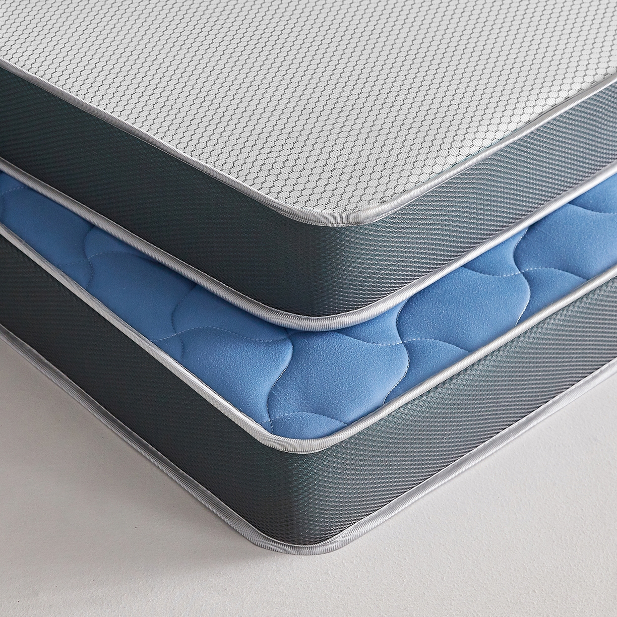 91家纺网 家纺一手货源 找家纺 芊梵床垫 2026新款乳胶记忆海绵床垫 蓝色-灰边