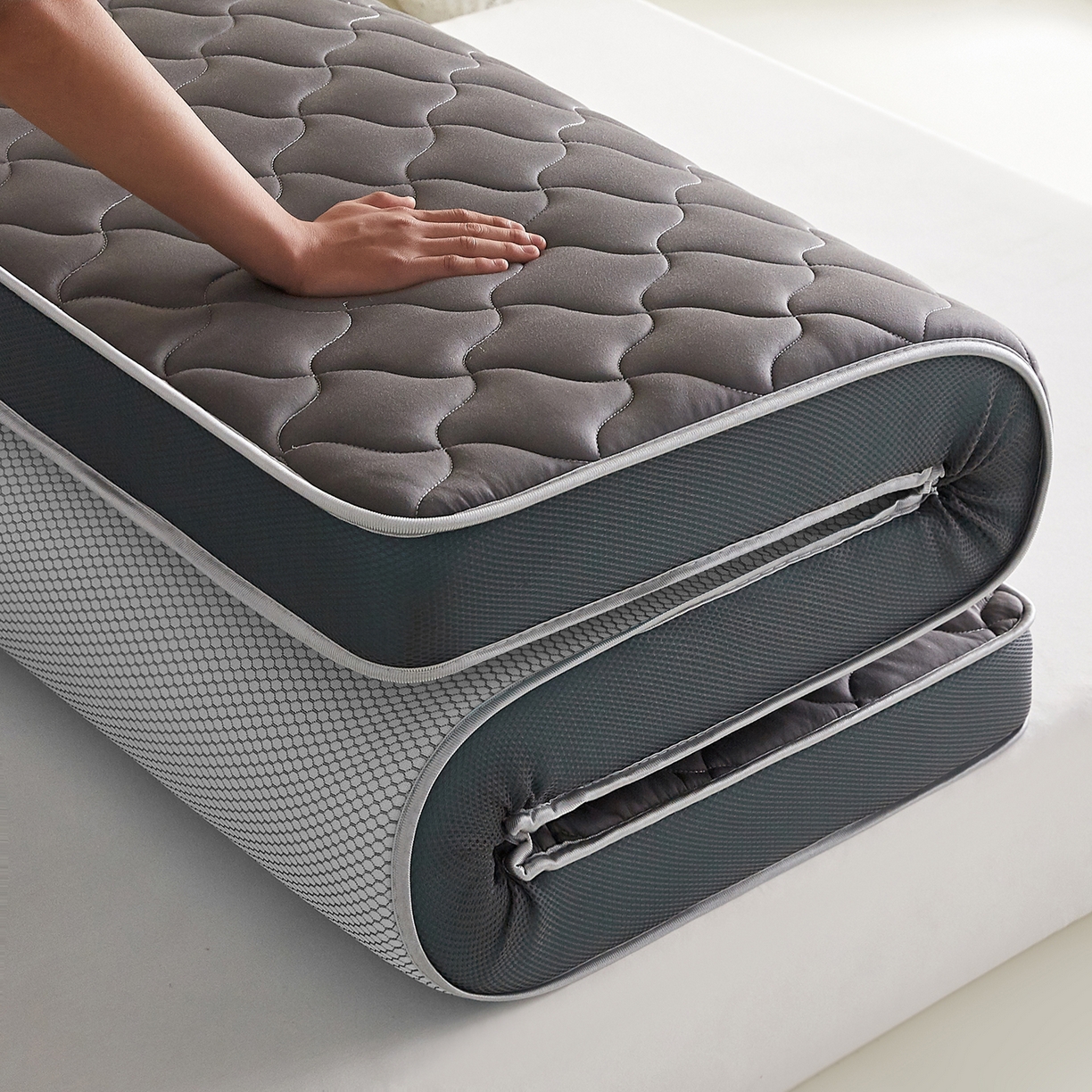 91家纺网 家纺一手货源 找家纺 芊梵床垫 2026新款乳胶记忆海绵床垫 灰色-灰边