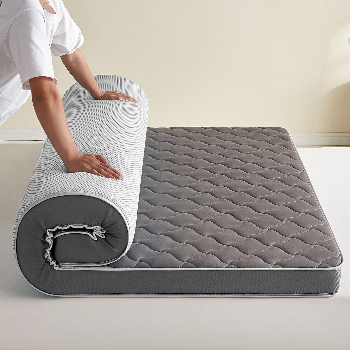 91家纺网 家纺一手货源 找家纺 芊梵床垫 2026新款乳胶记忆海绵床垫 灰色-灰边