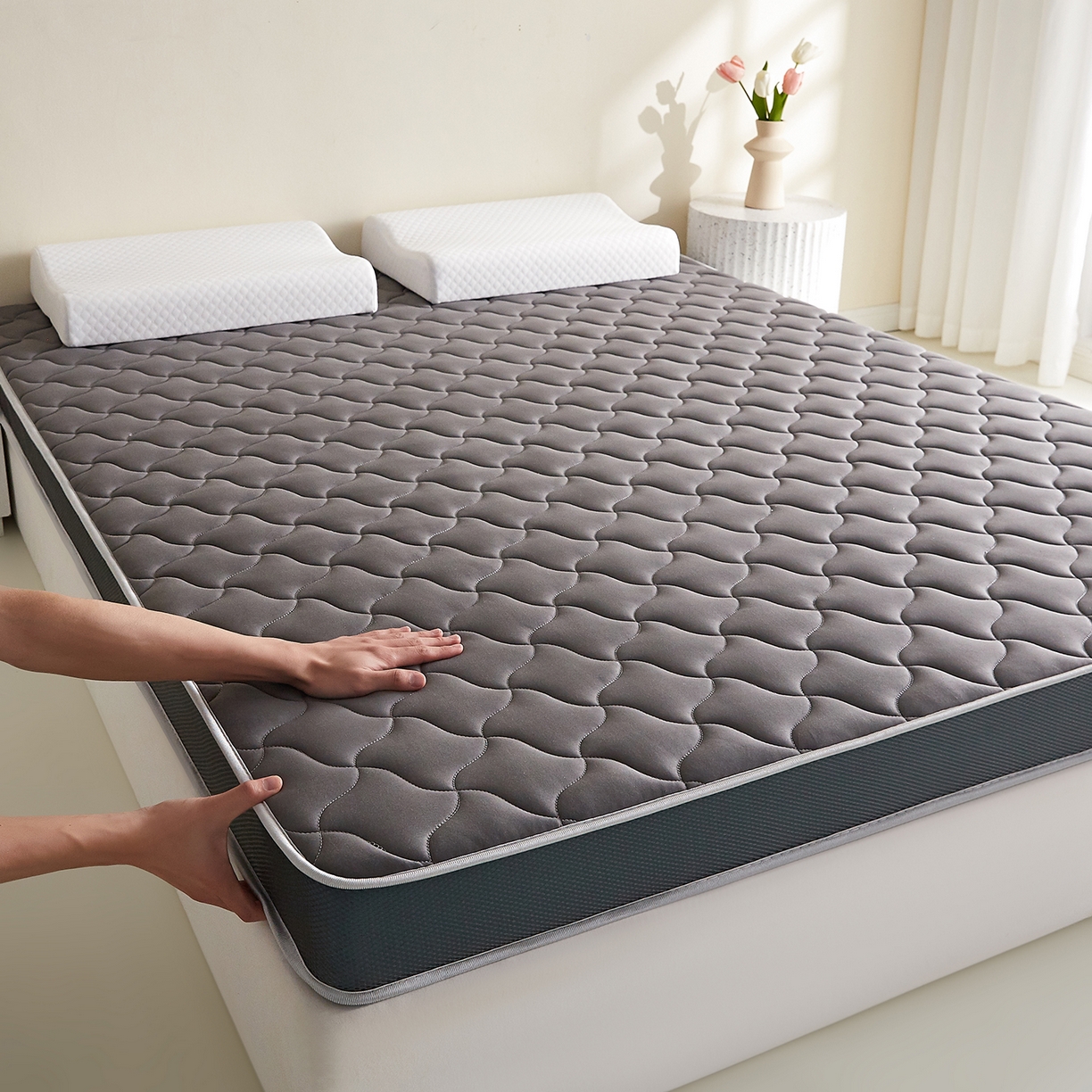 91家纺网 家纺一手货源 找家纺 芊梵床垫 2026新款乳胶记忆海绵床垫 灰色-灰边