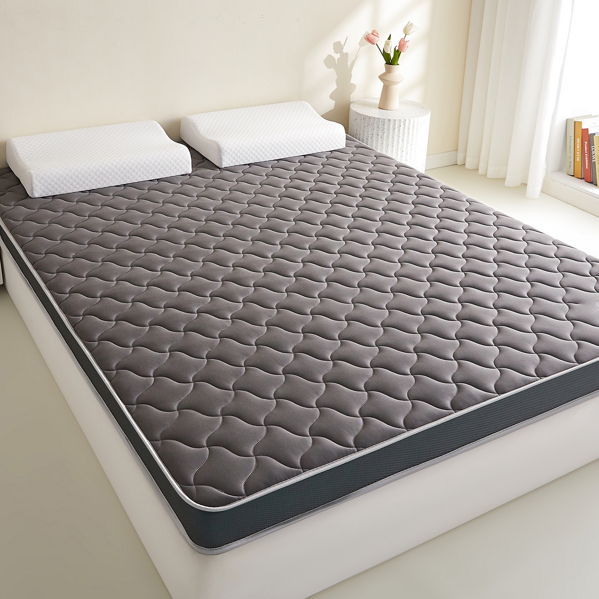 91家纺网 家纺一手货源 找家纺 芊梵床垫 2026新款乳胶记忆海绵床垫 灰色-灰边